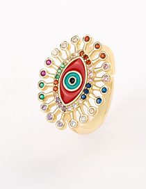 Fashion Red Dripping Eyes Copper Micro-set Color Zircon Open Ring
