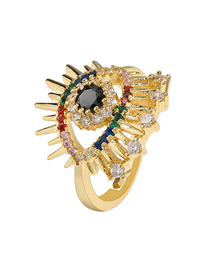 Fashion Golden Eye Copper Micro-set Color Zircon Open Ring
