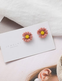 Pink Small Daisy Flower Notch Contrast Color Stud Earrings