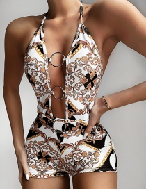 Fashion White Swimsuit With Printed Cutout Straps
