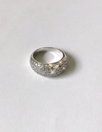 Fashion Silver Wide-face Three-dimensional Inlaid Full Diamond Ring