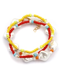 Fashion Red Yellow Multi-layer Rice Pearl Pearl Bracelet