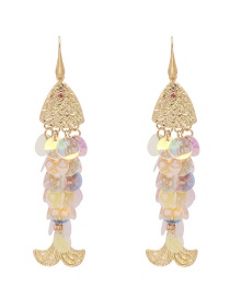 Fashion Ab Color Round Sequin Shell Fish Scale Earrings