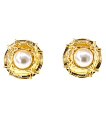 Fashion Golden  Silver Pin Pearl Stud Earrings