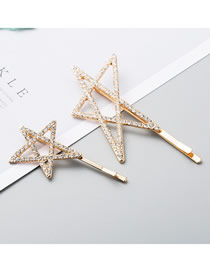 Fashion Golden Alloy Diamond Size Pentagram Hollow Hairpin Set