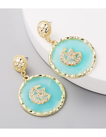 Fashion Blue Alloy Concave And Convex Diamond Drop Moon Earrings