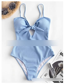 Fashion Removable Blue Shoulder Strap Knotted Swimsuit