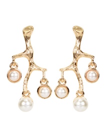 Fashion Golden Geometric Earrings With Pearl Branches And Alloy