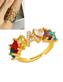 Fashion A Gold Heart-shaped Adjustable Ring With Colorful Diamond Letters