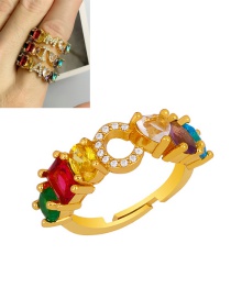 Fashion C Gold Heart-shaped Adjustable Ring With Colorful Diamond Letters