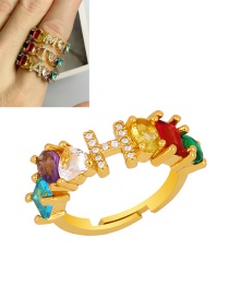 Fashion H Gold Heart-shaped Adjustable Ring With Colorful Diamond Letters