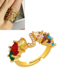 Fashion J Gold Heart-shaped Adjustable Ring With Colorful Diamond Letters