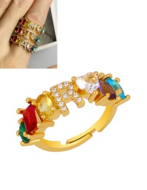 Fashion R Gold Heart-shaped Adjustable Ring With Colorful Diamond Letters