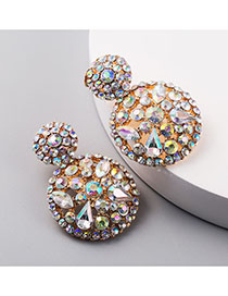 Fashion Golden Hollow Round Alloy Ab Color Diamond Earring