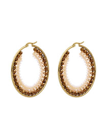 Fashion Golden Round Alloy Beads Woven Pierced Earrings