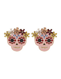 Fashion Pink Diamond Head: Dripping Oil Pearl Flower Earring