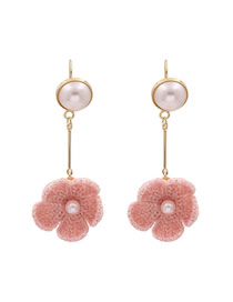 Fashion Pink Knitted Flower Pearl Alloy Earrings