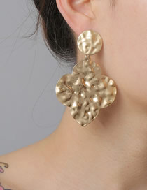 Fashion Golden Alloy Irregular Concave Convex Clover Earrings