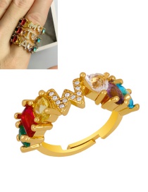 Fashion W Gold Heart-shaped Adjustable Ring With Colorful Diamond Letters