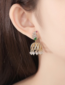Fashion 18k Gold Copper Inlaid Zircon Pierced Bell Earrings
