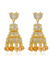 Fashion 18k Gold Copper Inlaid Zircon Flowers: Tassel Bell Earrings