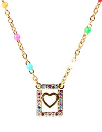 Fashion Golden Square Hollow Stainless Steel Dripping Oil Drilling Diamond Necklace