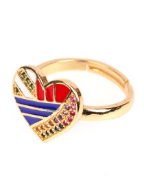 Fashion Red Copper Plated Micro Coated Diamond Dripping Oil Love Peach Heart Opening Ring
