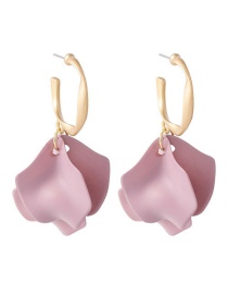 Fashion Pink C Petals  Silver Needle Flower Earrings