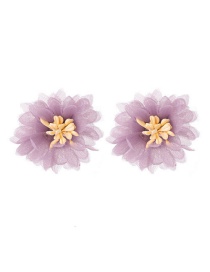 Fashion Gauze Flower Pink Purple  Silver Needle Flower Earrings