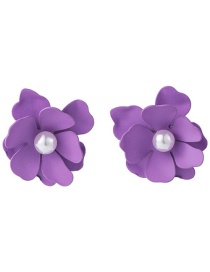 Fashion Pearl Flower Purple  Silver Needle Flower Earrings
