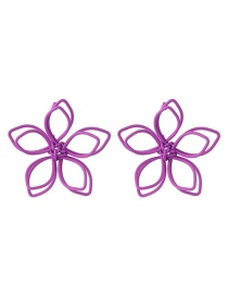 Fashion Double Line Flowers Purple  Silver Needle Flower Earrings