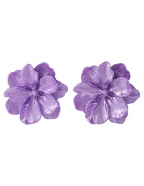 Fashion Pleated Flower Purple  Silver Needle Flower Earrings