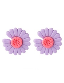 Fashion Daisy Purple  Silver Needle Flower Earrings