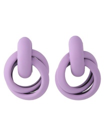 Fashion Double Circle Purple  Silver Needle Flower Earrings