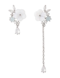 Fashion Silvery  Silver Needles: Shell: Small Flowers: Asymmetrical Earrings