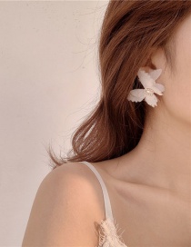 Fashion White  Silver Needle Pearl Chiffon Butterfly Earrings