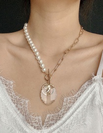 Fashion Golden Crystal Leaf Pearl Necklace Necklace