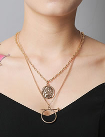 Fashion Golden Coin Embossed Coin Double Necklace