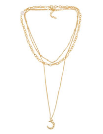 Fashion Golden Geometric Moon Alloy Chain Multi Layer Necklace
