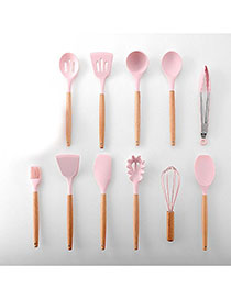 Fashion 11 Piece Set (excluding Bin) Pink Solid Wood Handle With Bucket And Silica Gel Kitchenware