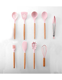 Fashion Nine Piece B Pink Solid Wood Handle With Bucket And Silica Gel Kitchenware