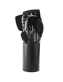 Fashion Black Suit Stainless Steel Tube Handle Silica Gel Kitchenware 14 Piece Set