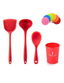 Fashion Red Three Piece Set Wash Bowl Brush (color Random) High Temperature Non Stick Cooker Special Silica Gel Frying Spatula Scoop Kitchen Utensils Suit