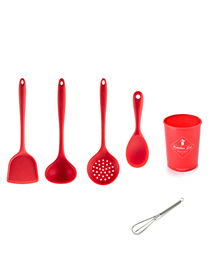 Fashion Red 4 Pieces Mini Egg Whisk High Temperature Non Stick Cooker Special Silica Gel Frying Spatula Scoop Kitchen Utensils Suit