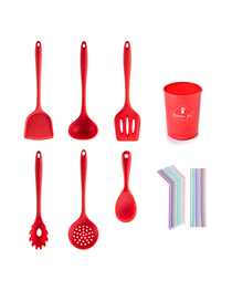 Fashion Red Six Piece Set Delivering Silica Gel Pipette (color Random) High Temperature Non Stick Cooker Special Silica Gel Frying Spatula Scoop Kitchen Utensils Suit