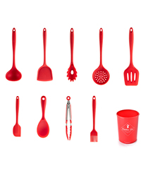 Fashion Red Nine Piece Suit High Temperature Non Stick Cooker Special Silica Gel Frying Spatula Scoop Kitchen Utensils Suit