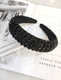 Fashion Black 3cm Handmade Crystal Wide Bead Bead Hair Band