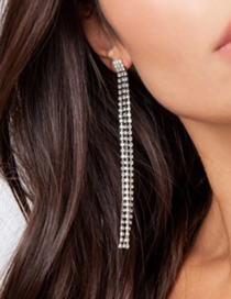 Fashion Silvery Long Alloy Earrings With Tassels And Diamonds