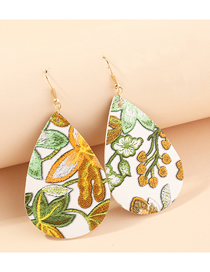 Fashion Green Flower Litchi Print Water Drop Pu Leather Sunflower Flower Butterfly Earrings