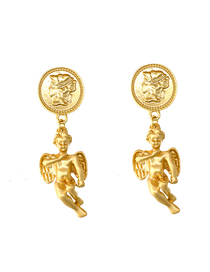Fashion Golden Matte Gold Cupid Angel Stud Earrings